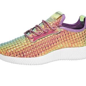 Women Lightweight Metallic Hologram Laced Pyramid Leatherette Studded Jogger